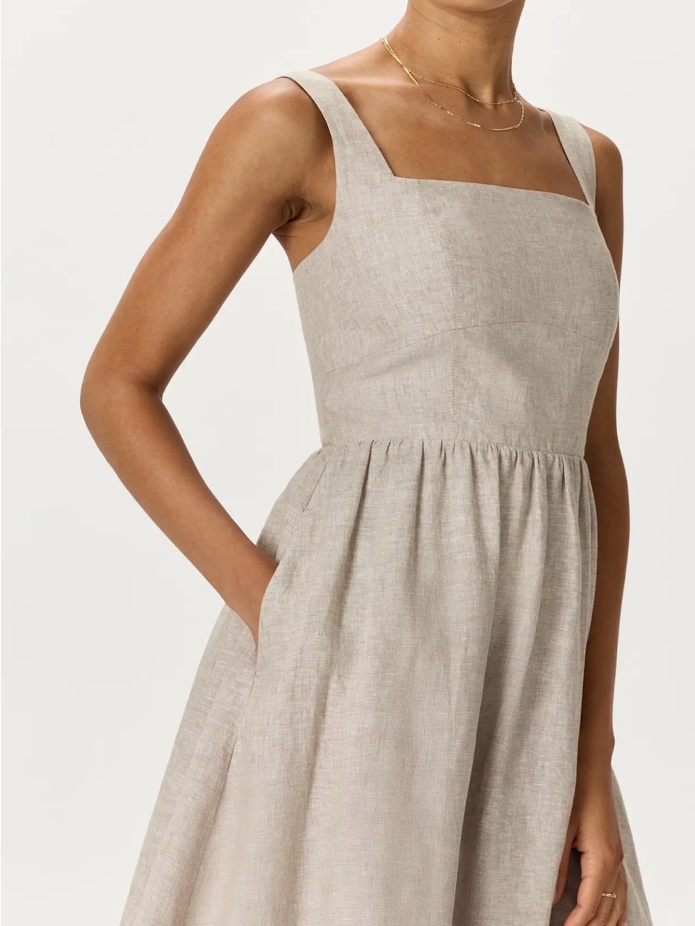 Quince Linen Square-Neck Dress in Flax